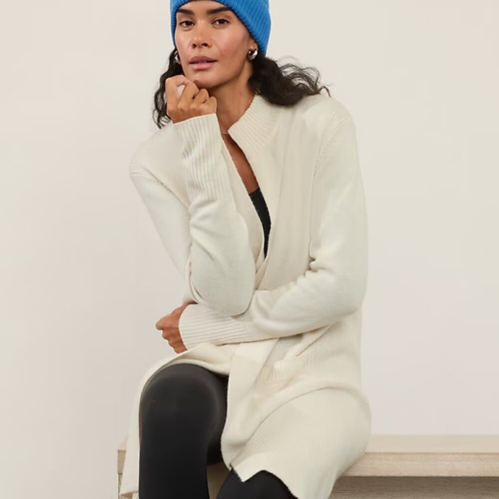 Athleta Alpine Spirit Wrap Ivory Cardigan Duster Medium Wool/Cashmere 882542-02 - Picture 2 of 11